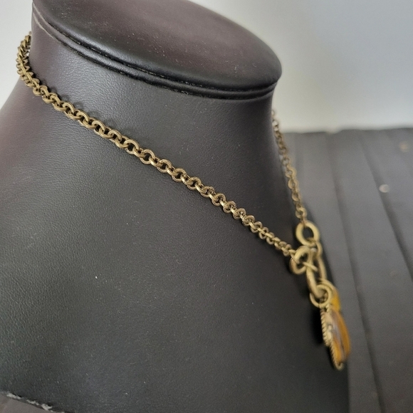 Gold Chain Charm Necklace Dangle Stones - Picture 3 of 5